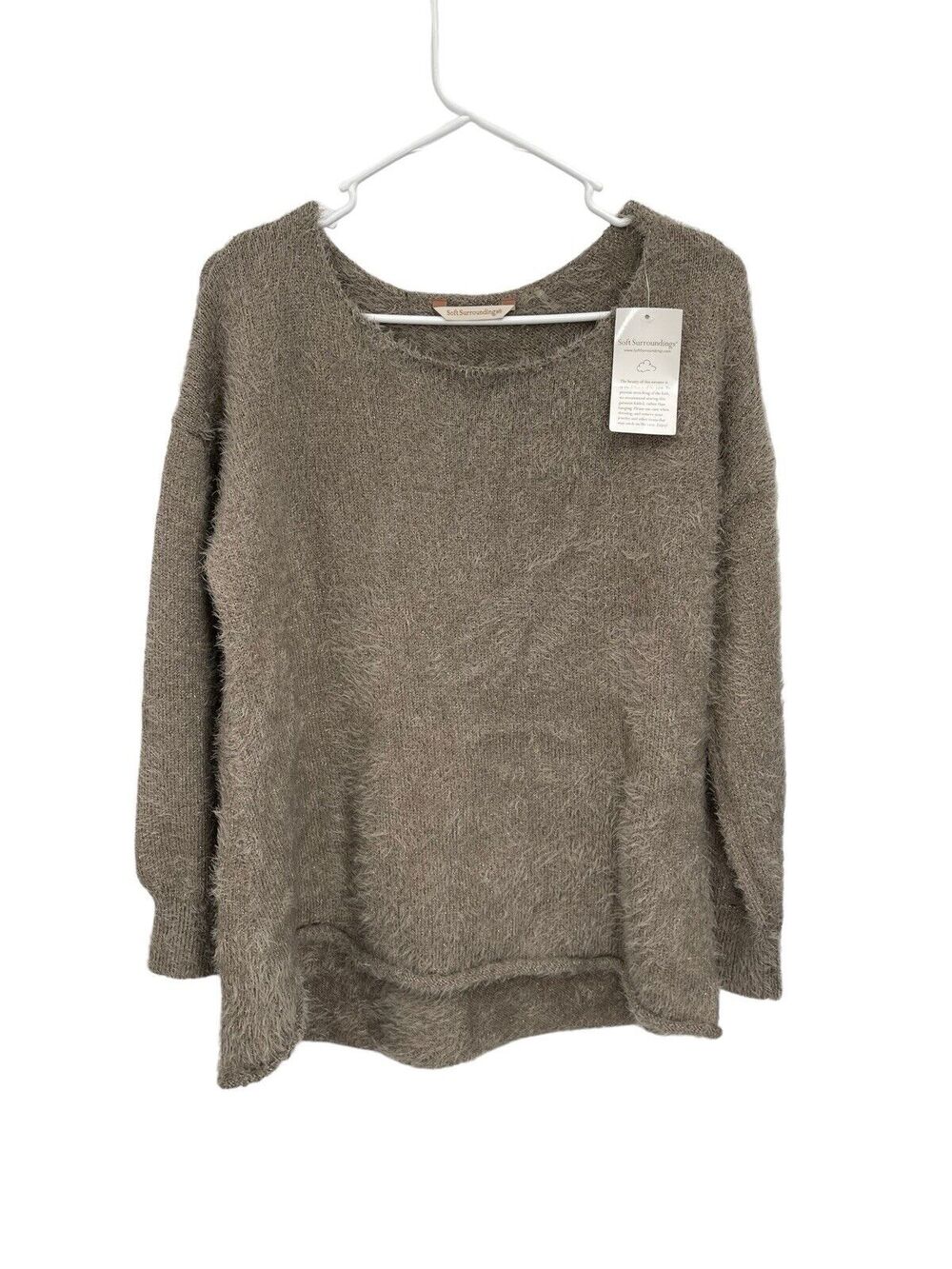 NWT Soft Surroundings Subtle Shimmer Sweater Eyelash Fuzzy Greystone Medium